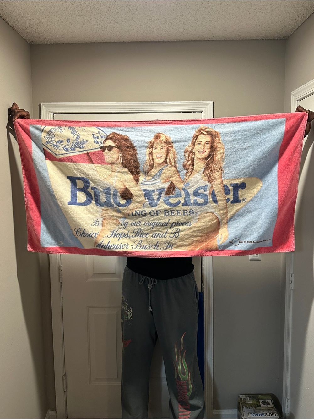 Hilasal Budweiser King of Beers 1998 vintage Pink & Light Blue beach towel